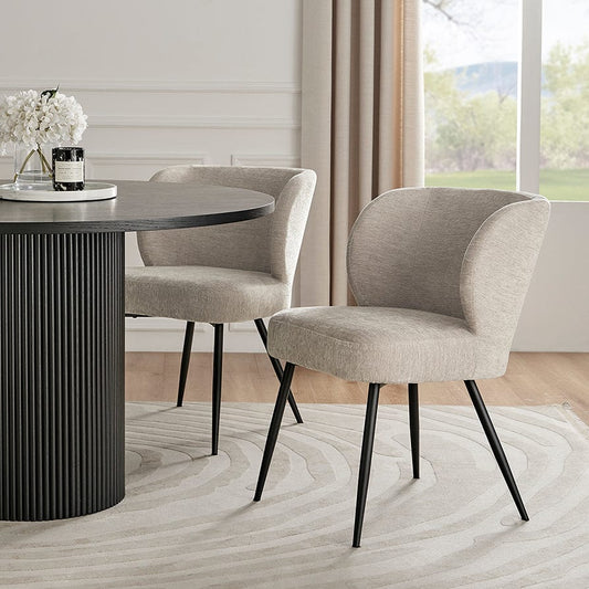 Mabel Set of 2 Dining Chairs - Chenille - Natural - DUSK