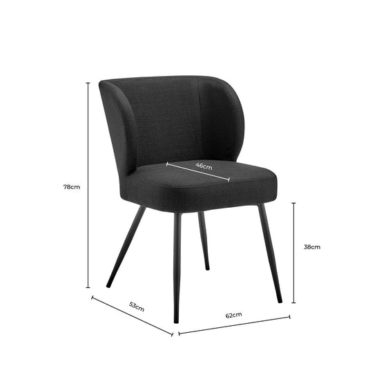 Mabel Set of 2 Dining Chairs - Linen Look - Black - DUSK