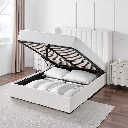 Madison Bouclé Ottoman Storage Bed - Off White - DUSK
