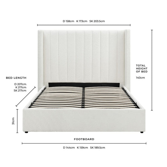 Madison Bouclé Ottoman Storage Bed - Off White - DUSK