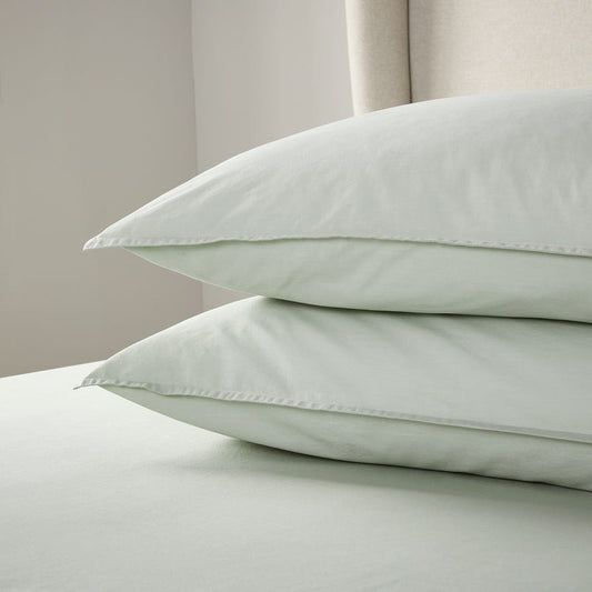 Pair of Pillowcases - 200 TC - Washed Cotton - Sage - DUSK 894