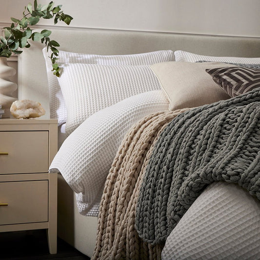 Pair of Portofino Waffle Pillowcases - 200 TC - Cotton - White - DUSK