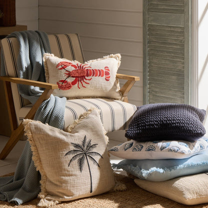 100% Cotton Embroidered Loop Lobster Sofa Cushion Cover - Stone/ Red - DUSK