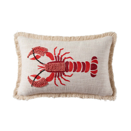 100% Cotton Embroidered Loop Lobster Sofa Cushion Cover - Stone/ Red - DUSK