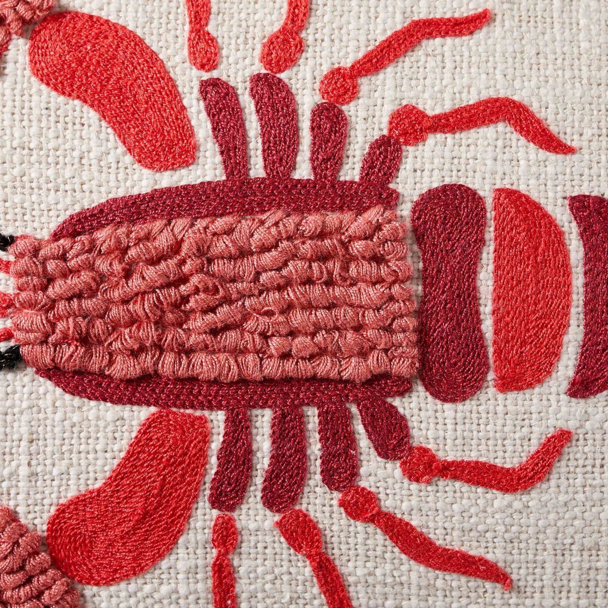 100% Cotton Embroidered Loop Lobster Sofa Cushion Cover - Stone/ Red - DUSK