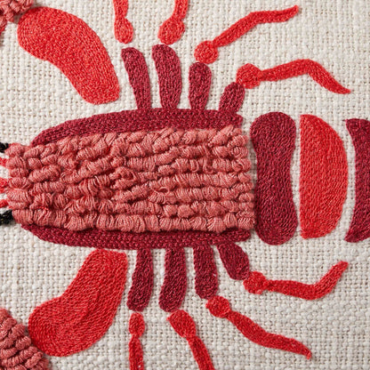 100% Cotton Embroidered Loop Lobster Sofa Cushion Cover - Stone/ Red - DUSK