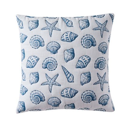 100% Cotton Stitched Seashell Cushion Cover - Natural/ Blue - DUSK