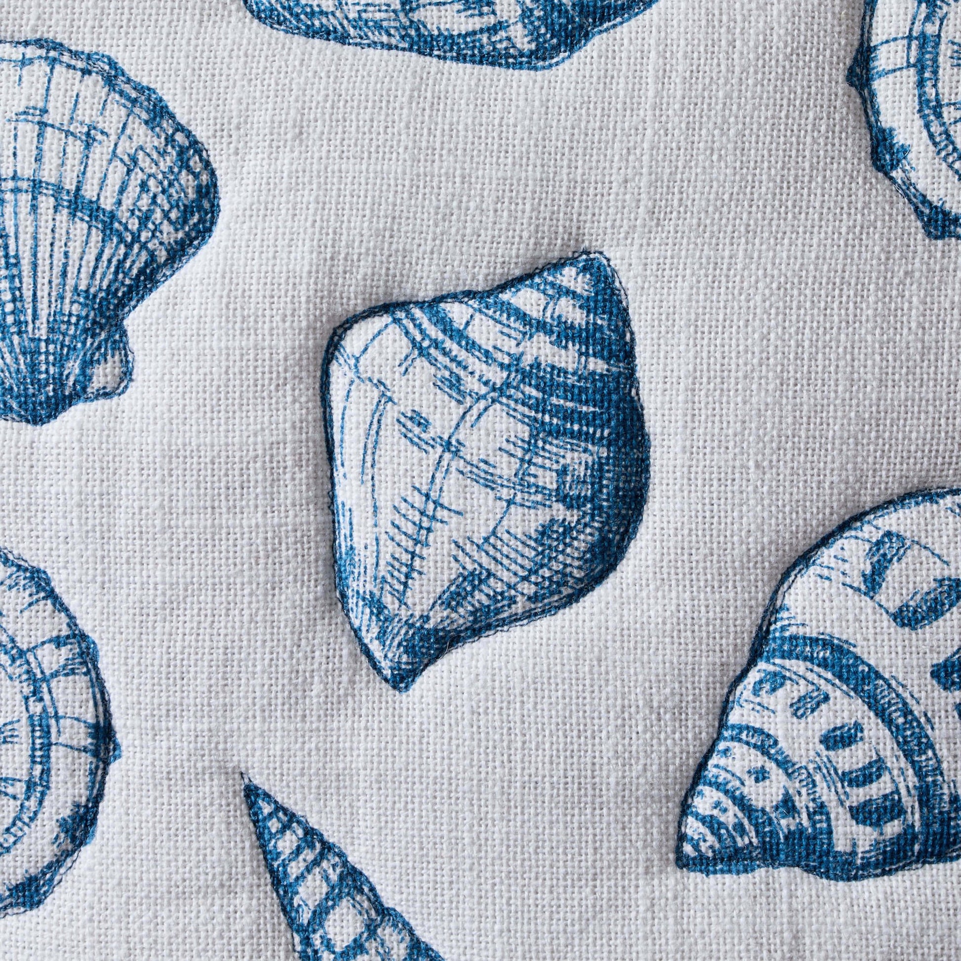 100% Cotton Stitched Seashell Cushion Cover - Natural/ Blue - DUSK