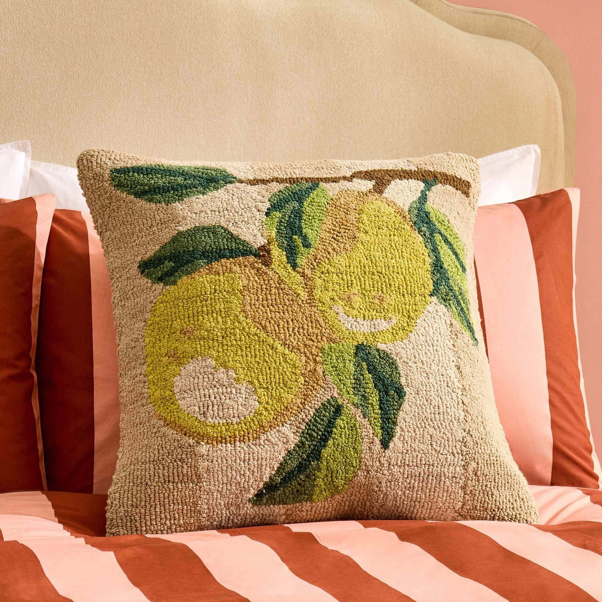 100% Cotton Tufted Loop Lemon Cushion Cover - Yellow/Natural - DUSK