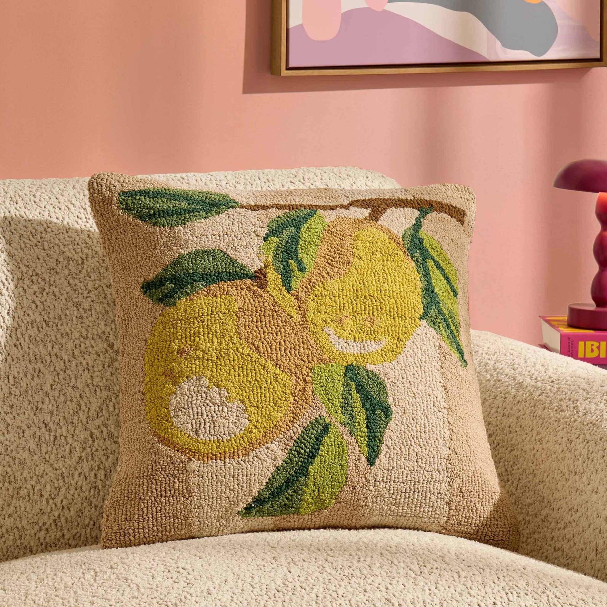 100% Cotton Tufted Loop Lemon Sofa Cushion Cover - Yellow/Natural - DUSK