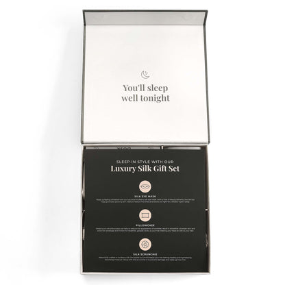 19 Momme Silk Gift Set - Pillowcase, Eyemask and Hair Tie - Champagne - DUSK