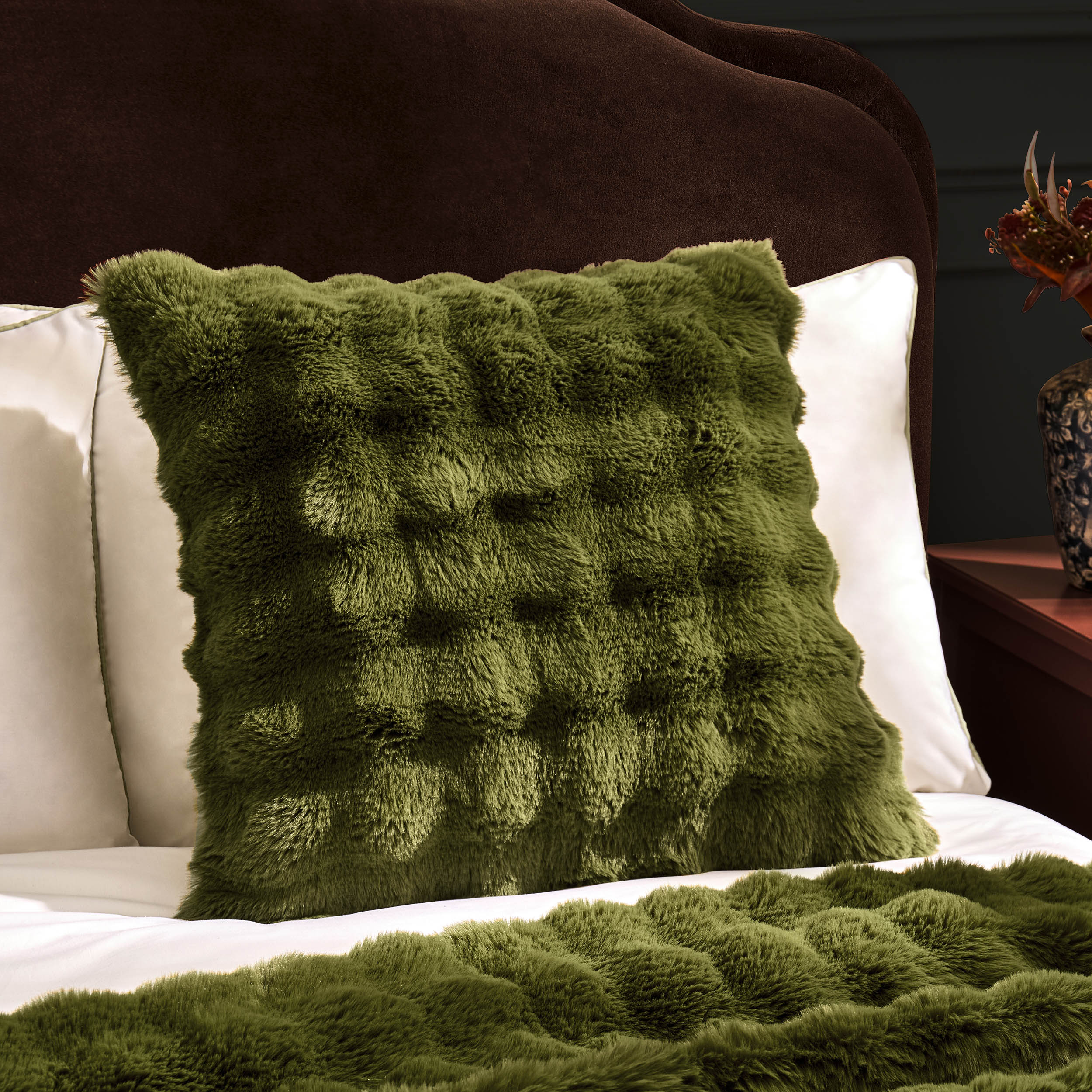 Super Soft Bobble Faux Fur Sofa Cushion Cover - Green