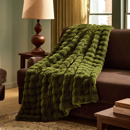 Super Soft Bobble Faux Fur Sofa Throw - Green