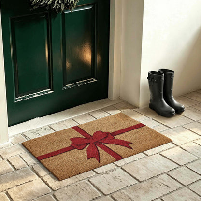 Christmas Bow Doormat - Red