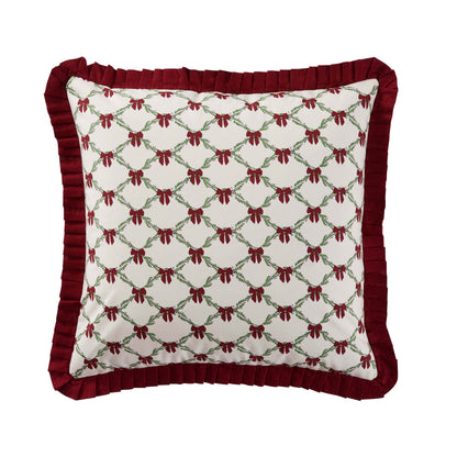 Christmas Bow Frill Edge 100% Cotton Cushion Cover - Burgundy