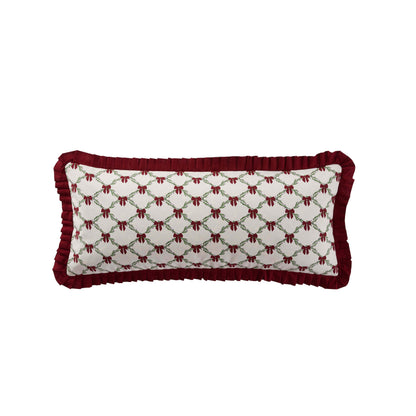 Christmas Bow Frill Edge 100% Cotton Cushion Cover - Burgundy