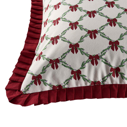 Christmas Bow Frill Edge 100% Cotton Cushion Cover - Burgundy