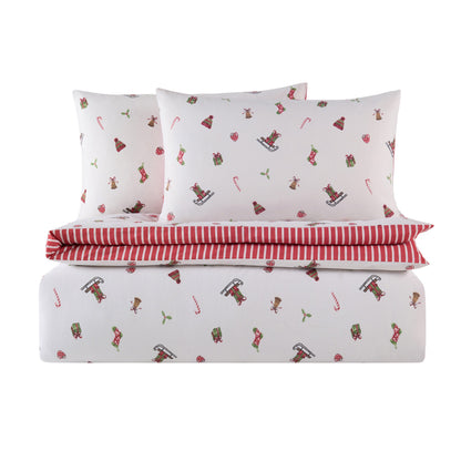 Christmas Icons Duvet Cover & Pillowcase Set - Red