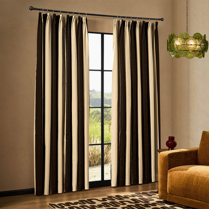 Chunky Stripe Pair of Pencil Pleat Curtains - Brown