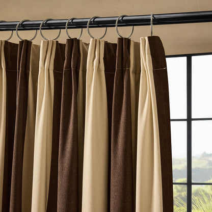 Chunky Stripe Pair of Pencil Pleat Curtains - Brown