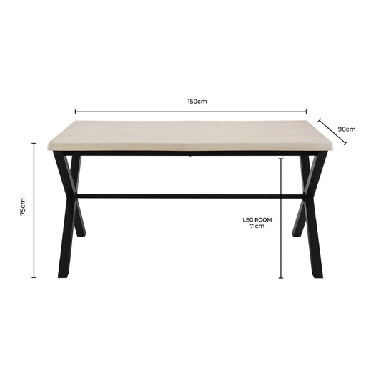 Clover 4-6 Seater Dining Table - Light Wood/Black