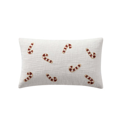 Beaded Candy Cane Christmas Cushion Cover - White
