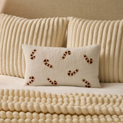 Beaded Candy Cane Christmas Cushion Cover - White