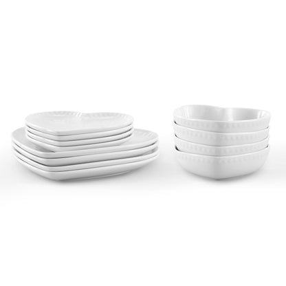 Heart Shaped 12 Piece Dinner Set - White