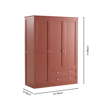 Ruby 3 Door Wardrobe with Drawers - Terracotta