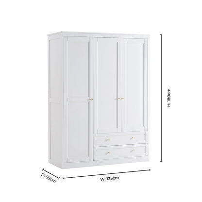 Ruby 3 Door Wardrobe with Drawers - Warm White