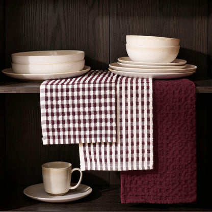Delphine Waffle Set of 3 Tea Towels - Berry