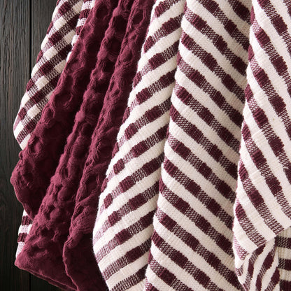 Delphine Waffle Set of 3 Tea Towels - Berry