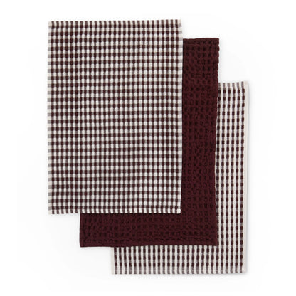 Delphine Waffle Set of 3 Tea Towels - Berry
