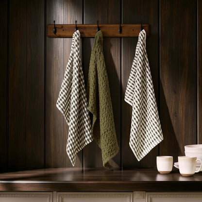 Delphine Waffle Set of 3 Tea Towels - Olive Green