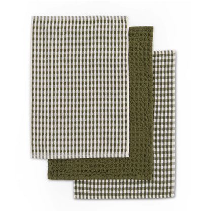 Delphine Waffle Set of 3 Tea Towels - Olive Green