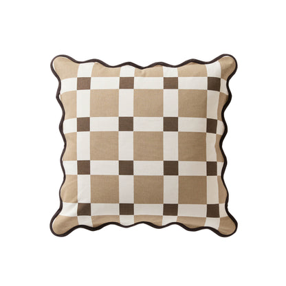 Delta Cotton Scallop Edge Checkerboard Cushion Cover - Brown