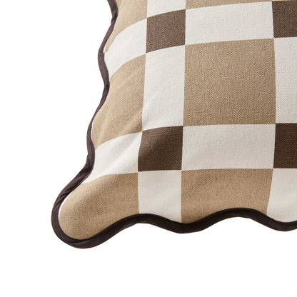 Delta Cotton Scallop Edge Checkerboard Cushion Cover - Brown