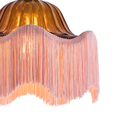 Esra Ribbed Glass Fringe Detail Ceiling Light - Pink