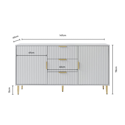 Evie Sideboard with Drawers - White/Wood Effect