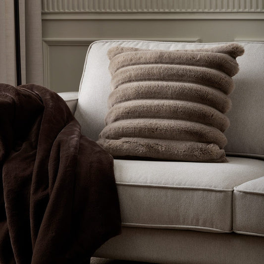Ribbed Faux Fur Sofa Cushion Cover - Taupe 1200
