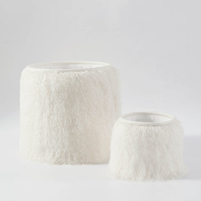 Faux Fur Sheepskin Storage Basket - Off-White