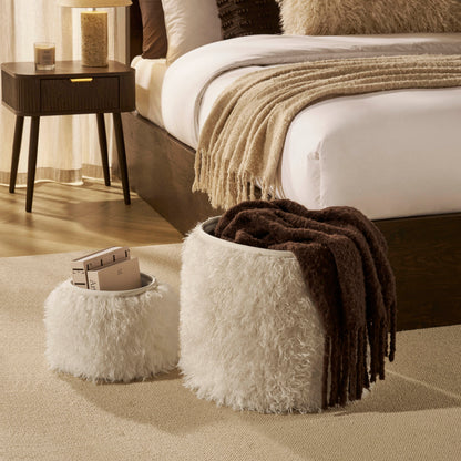 Faux Fur Sheepskin Storage Basket - Off-White