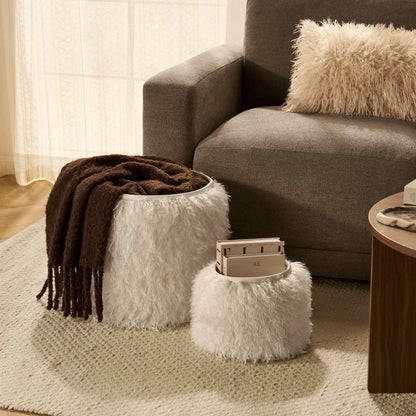 Faux Fur Sheepskin Storage Basket - Off-White