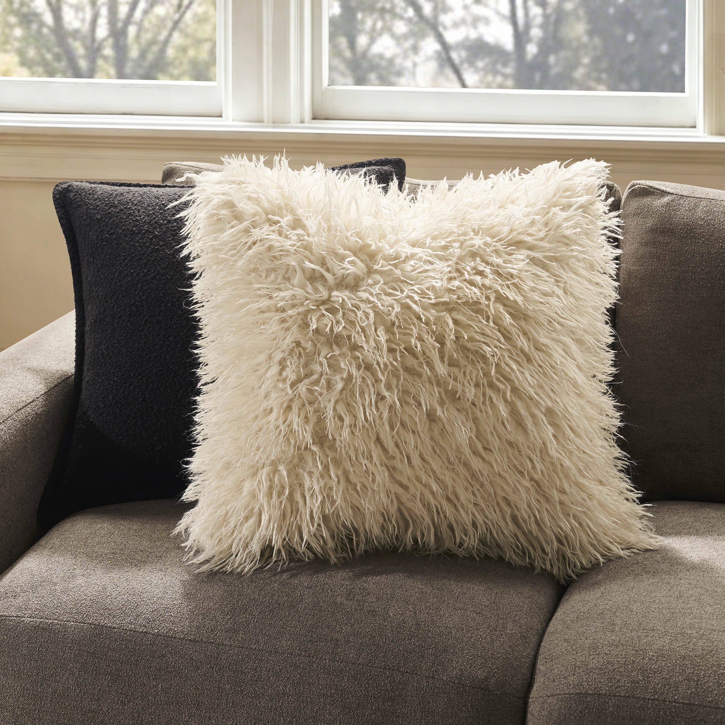Faux Fur Sheepskin Sofa Cushion Cover - Off White