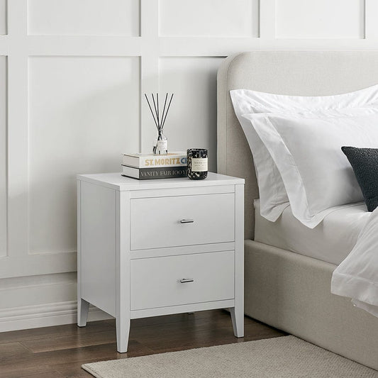 Poppy 2 Drawer Bedside Table - White/Silver 894