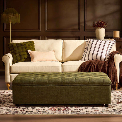Kennadi Small Double Pouffe Sofa Bed - Woven Pine Green