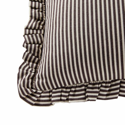 Lulu Cotton Frill Stripe Edge Cushion Cover - Chocolate