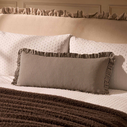 Lulu Cotton Frill Stripe Edge Cushion Cover - Chocolate