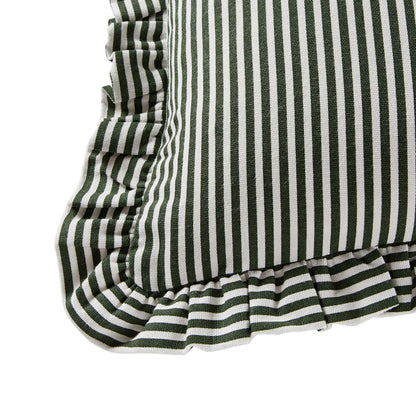 Lulu Cotton Frill Stripe Edge Cushion Cover - Forest Green