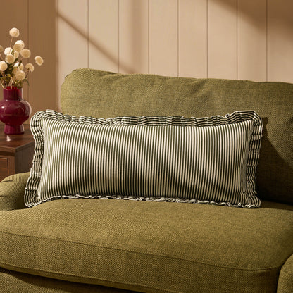 Lulu Cotton Frill Stripe Edge Sofa Cushion Cover - Forest Green